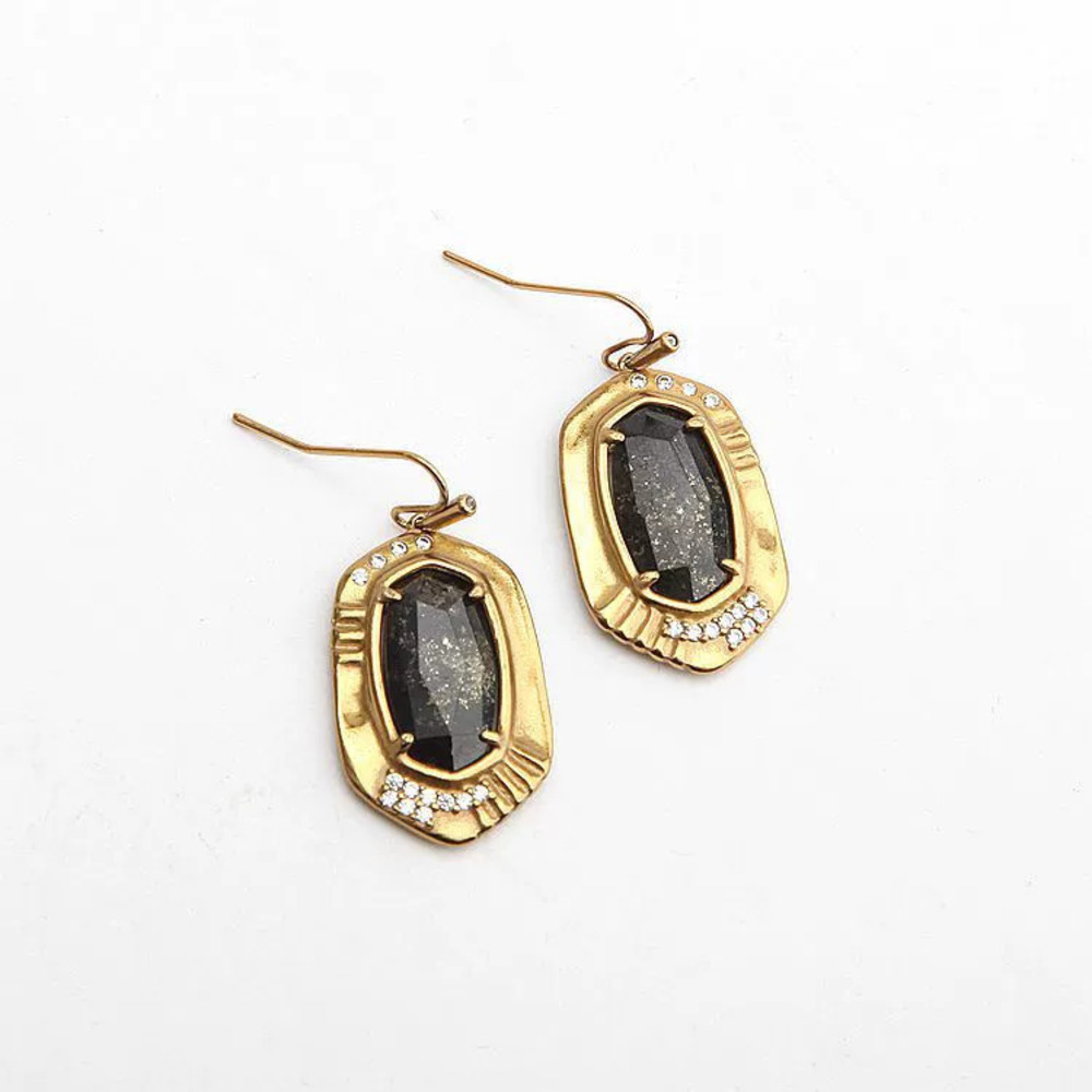 Kendra Scott Large Antique Gold Black Pyrite Earrings